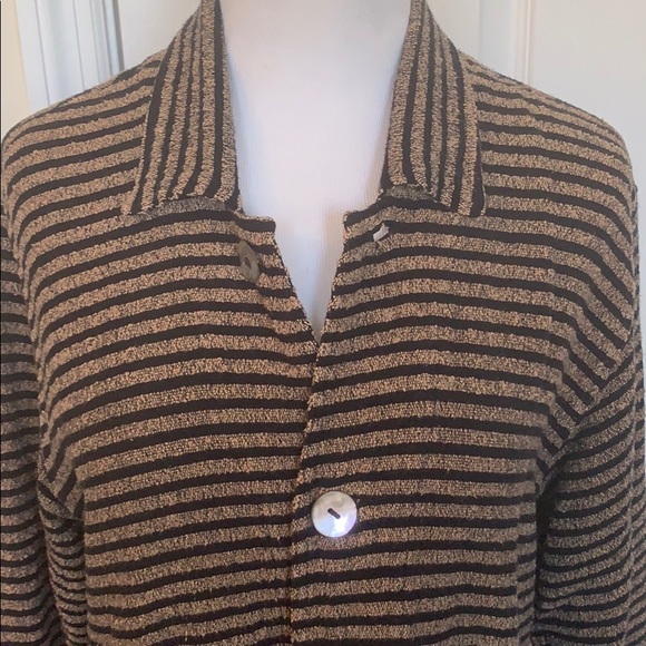 CHICOS DESIGN Striped Jacket Top tan & black - Picture 5 of 8
